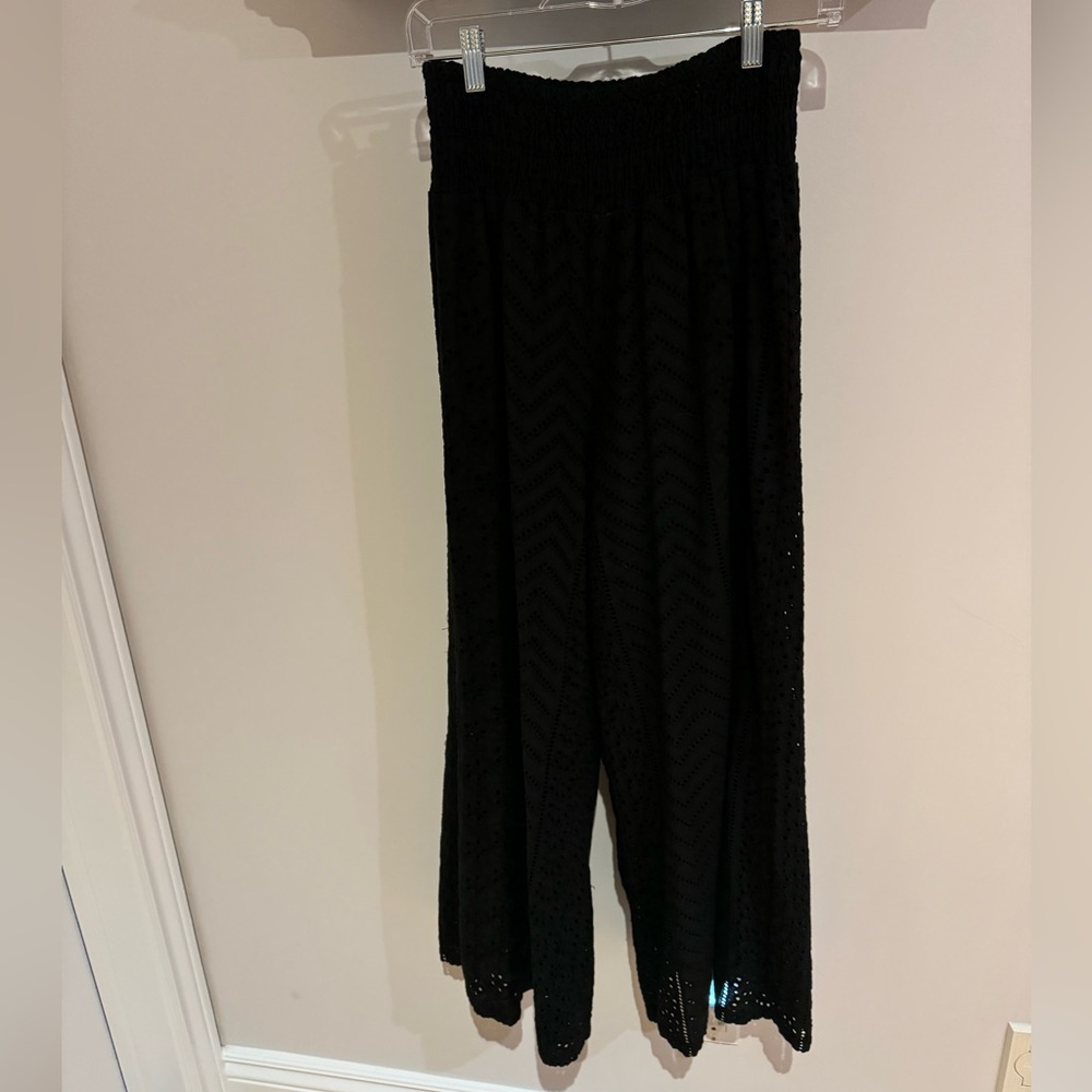 Black Wide Leg Crochet-Style Pants